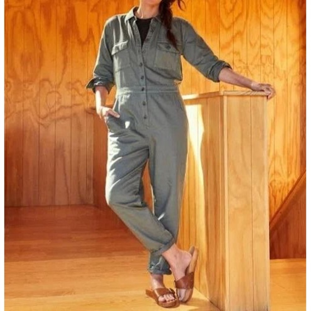Outerknown Utility Jumpsuit Olive Green NWT XS Organic Cotton Linen‎ Safari Eco